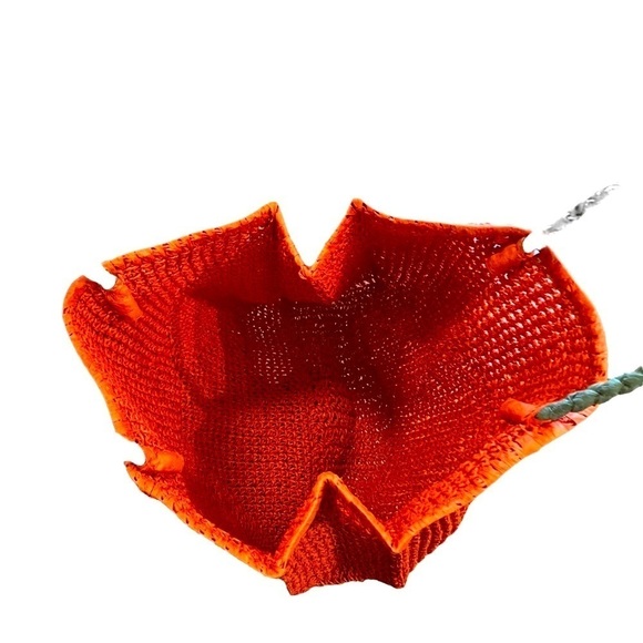 Orange Jumbo Straw Tote Bag Woven Straw Errands 16x16x4.5” Handle Drop 15 - Picture 6 of 8